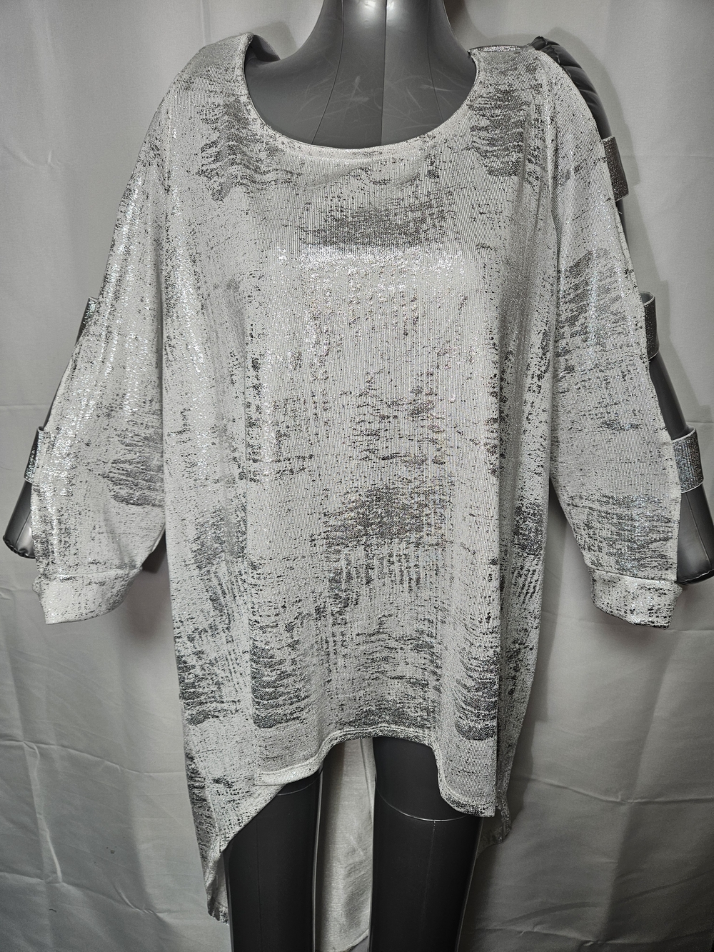 Ashley Stewart Silver Metallic Sequin High-Low Tunic